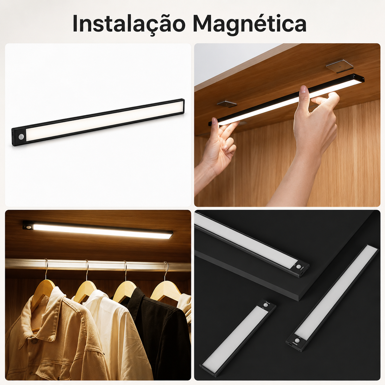 Instalação magnética da Luminária LUMVA em guarda-roupa
